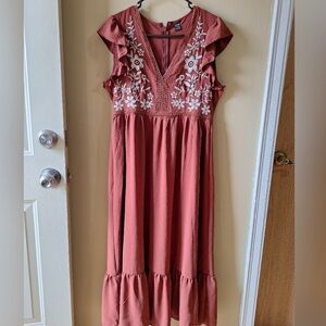 Embroidered Rust Mini Dress